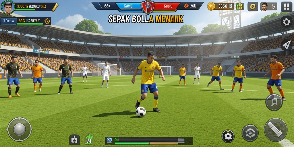 Tangkapan layar utama 66K menampilkan pertandingan sepak bola yang mendebarkan.