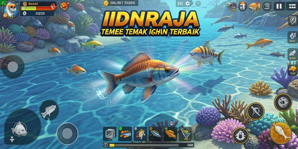 Tampilan gameplay seru dalam IDNRAJA dengan berbagai ikan menunggu untuk ditangkap.