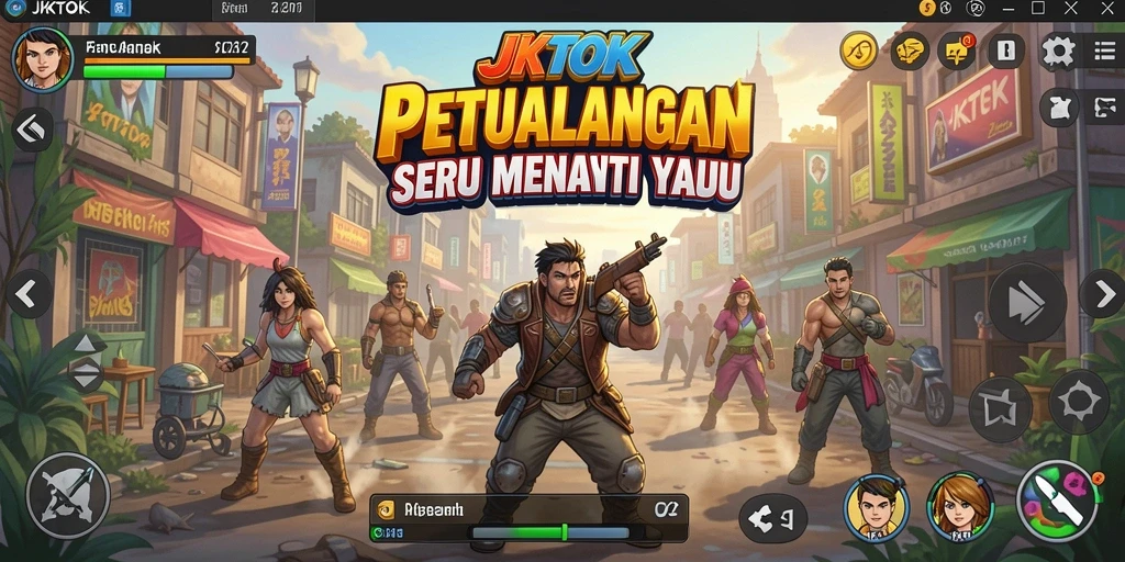 Skrinsut gameplay JKTOK menampilkan aksi petualangan yang mendebarkan.