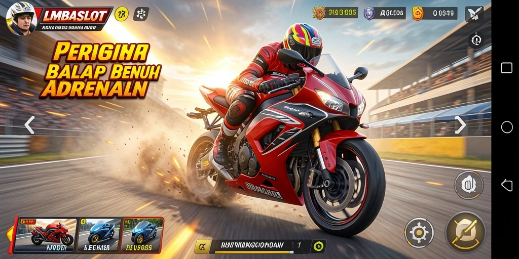 Gameplay LMBASLOT menampilkan balapan motor yang mendebarkan dan penuh aksi.