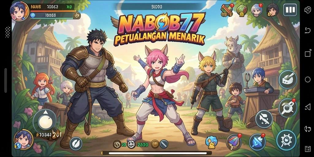 Screenshot gameplay NABOB77 yang menampilkan karakter anime yang dinamis.
