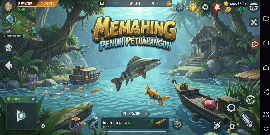 Screenshot gameplay RP6789 yang menunjukkan momen menangkap ikan.