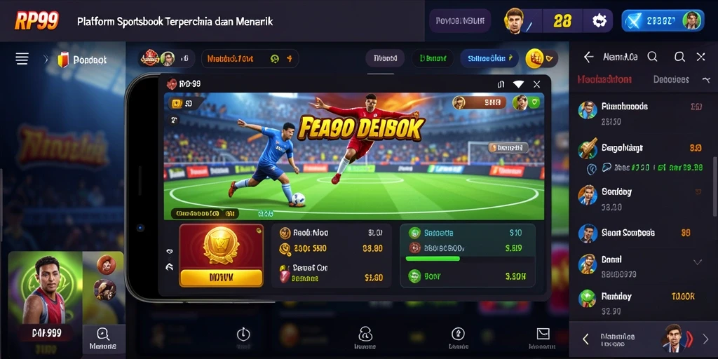 Screenshot utama RP99 menampilkan antarmuka taruhan olahraga yang dinamis.